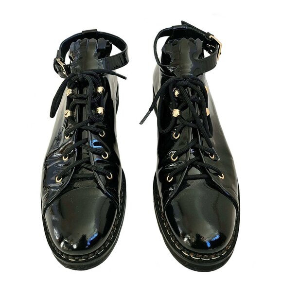 MAX MARA BLACK PATENT LEATHER ANKLE STRAP OXFORDS SHOES (39) - Picture 2 of 10